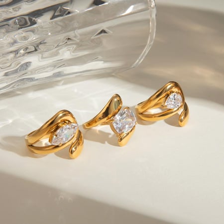 1 Stück Luxuriöse Serie Unregelmäßiger Edelstahl Goldfarben Strass Damen Einzelringe 2