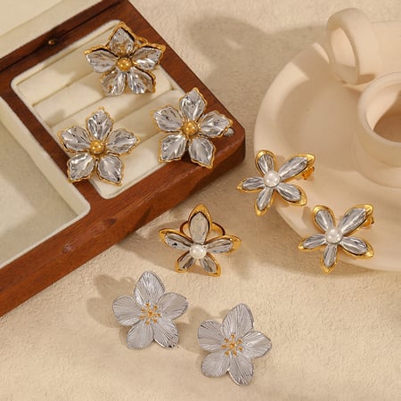 1 pair simple series daily flower stainless steel  gold plated women earrings set