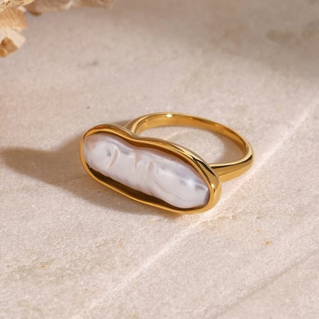 1 paar classic series retro parel roestvrij staal  verguld kunstmatige parel dames enkele ringen 2