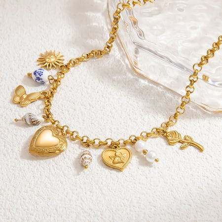 1 piece luxurious series cute heart stainless steel  gold color plated shell women's pendant necklaces 2