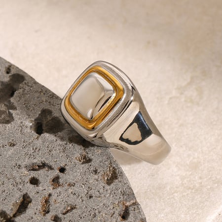 Anillos individuales de acero inoxidable cuadrilátero simple de 1 pieza para mujer, color dorado 2