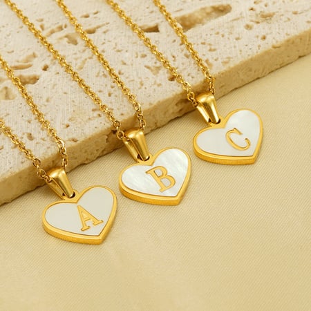 collier avec pendentif en forme de cœur, série simple, en acier titane plaqué or , pour femme 2