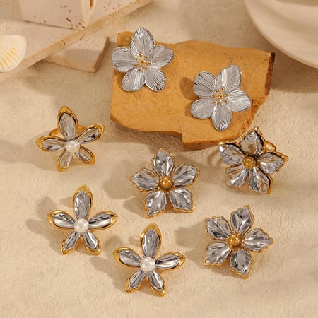 1 pair simple series daily flower stainless steel  gold plated women earrings set 2