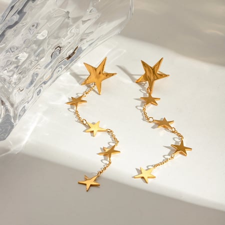 1 pair romantic series elegant pentagram stainless steel  gold plated women drop earrings 2