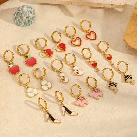 1 pair simple series daily heart stainless steel  gold plated women hoop earrings 2