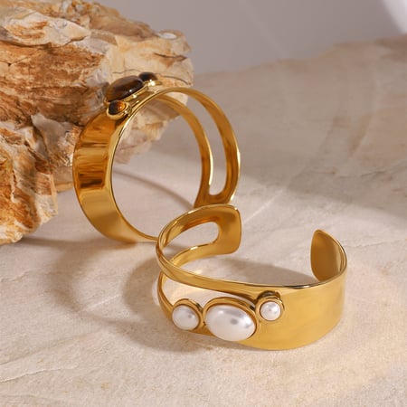 1 stuk eenvoudige serie elegante parel roestvrij staal  verguld kunstmatige parel dames armbanden 2