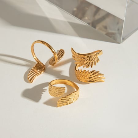 1 paar luxe serie retro wing roestvrij staal  verguld dames verstelbare ringen 2