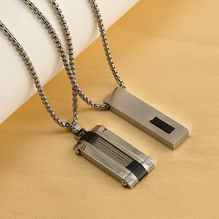 1 paar Cross-border hiphop roestvrij staal hoogwaardige vierkante hanger niche ontwerp trendy rechthoekige zirkoon heren en dames ketting unisex heren ketting 2
