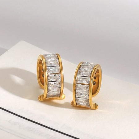 1 paire de boucles d'oreilles à clip annulaires en acier inoxydable plaqué or pour femme, série luxueuse  2