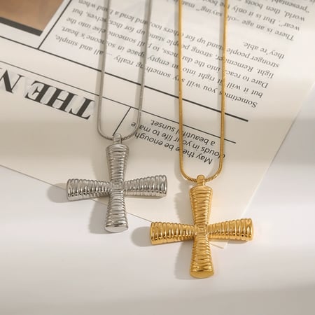 1 Piece Modern Series Daily Streamline Cross Stainless Steel Gold Color Women's Pendant Necklaces 2