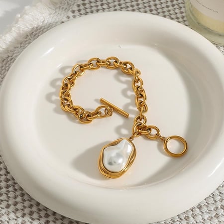 1 Piece Romantic Series Elegant Irregular Pendant Stainless Steel Gold Color Women's Charm Bracelets 2