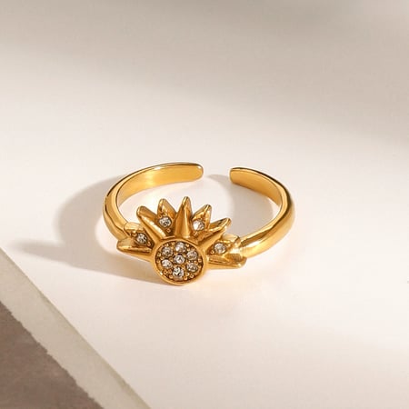 1 Piece Gorgeous Series Sun Shape Delicate Stainless Steel Gold Color Women's Adjustable Rings 2