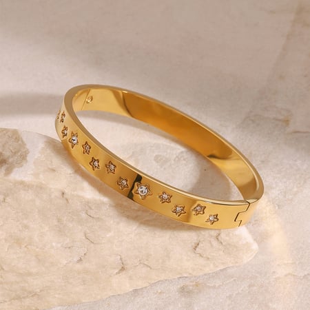 1 Piece Stylish Series Round Pentagram Stainless Steel Gold Color Women's Bangles 2