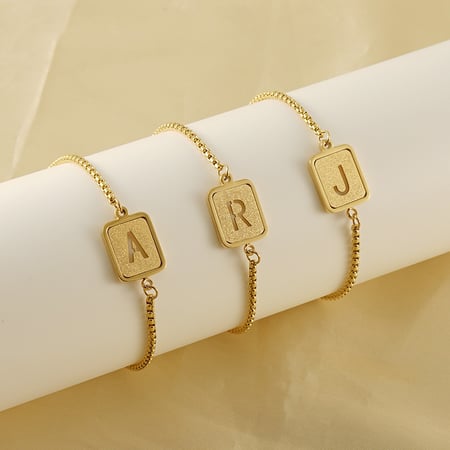 bracelet chaîne pour femme, série simple, lettre quotidienne, en acier titane plaqué or  2