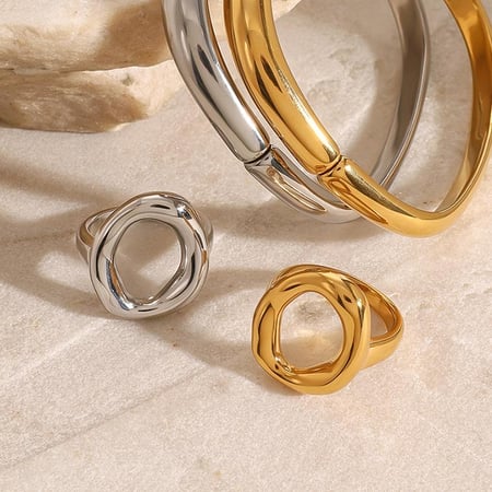 bracelet simple pour femme, série , anneau en acier inoxydable plaqué or, 1 pièce 2