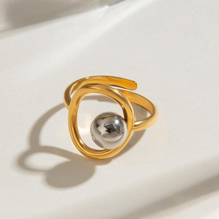 1 par de anillos ajustables de acero inoxidable chapados en oro para mujer, de la serie clásica de lujo. 2