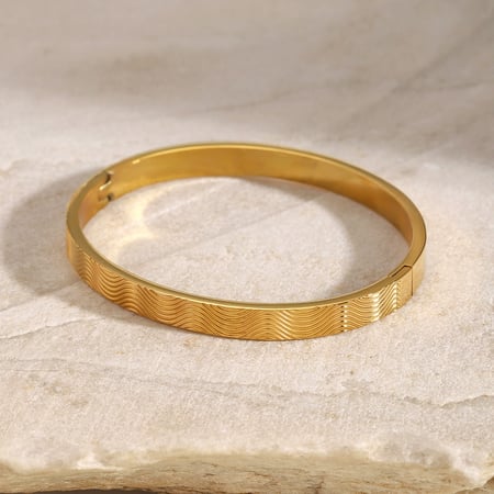 1 Piece Vacation Series Beach Spray Wave Stainless Steel Gold Color Women's Bangles 2