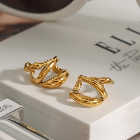1 Pair Stylish Series Classic Irregular Shape Stainless Steel Gold Color Women's Clip-on Earrings 2