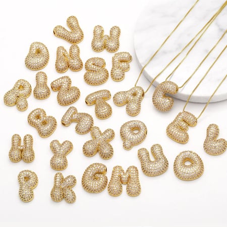 1 stuk Eenvoudige serie Eenvoudige letter Koper Goudkleurige vergulde zirkoon dames hanger kettingen 2