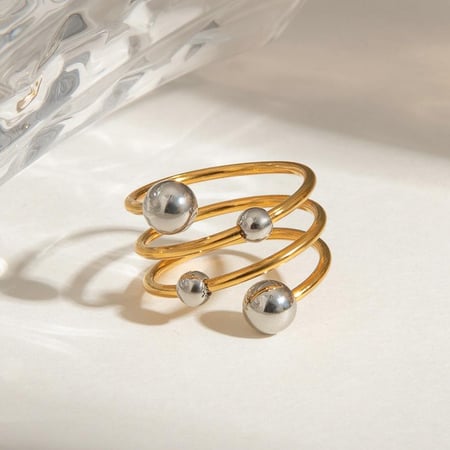 1 paar Simple Series Personality Line roestvrij staal vergulde dames enkele ringen 2