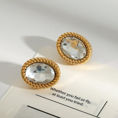 1 Pair Trendy Series Classic Oval Stainless Steel Gold Color Women's Stud Earrings 2