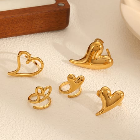 1 Piece Gorgeous Series Delicate Heart Shape Stainless Steel Gold Color Women's Adjustable Rings 2