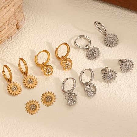 1 paar einfache serie  stil sonne/mond edelstahl gold farbe zirkon damen ohrstecker 2
