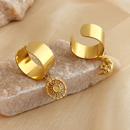 1 Stück Classic Series Retro Sonne/Mond Edelstahl Goldfarben Verstellbare Damenringe