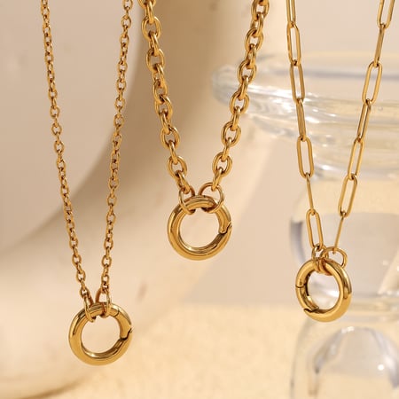 1 Stück Simple Series Tägliche einfarbige Edelstahl-Goldfarbene Damen-Anhängerketten 2