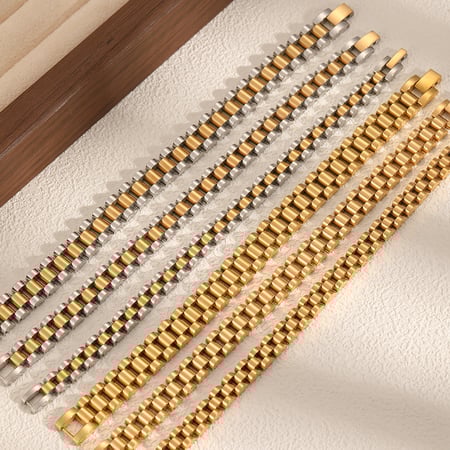 1 Piece Minimalist Series Chain Watchband Stainless Steel Gold Color Unisex Chain Bracelets 2