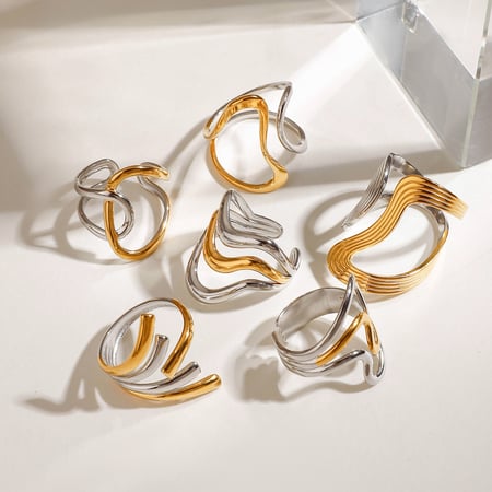 1 Piece Designable Series Personality Line Stainless Steel Gold & Silver Color Women's Adjustable Rings 2