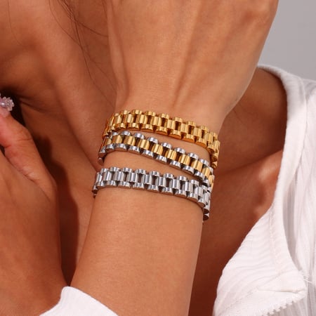 1 Piece Minimalist Series Chain Watchband Stainless Steel Gold Color Unisex Chain Bracelets