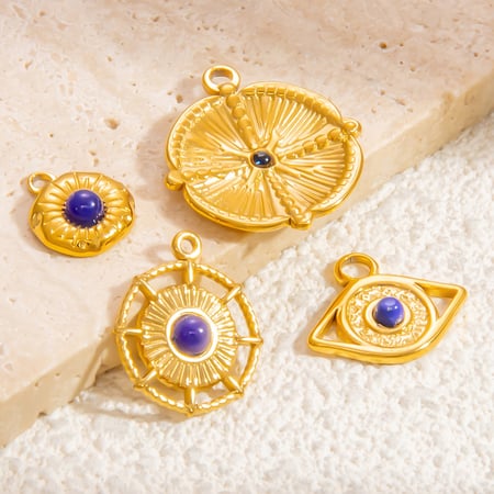 1 Piece Novelty Series Retro Eye Blue Nature Stone Stainless Steel Gold Color Women's Pendants