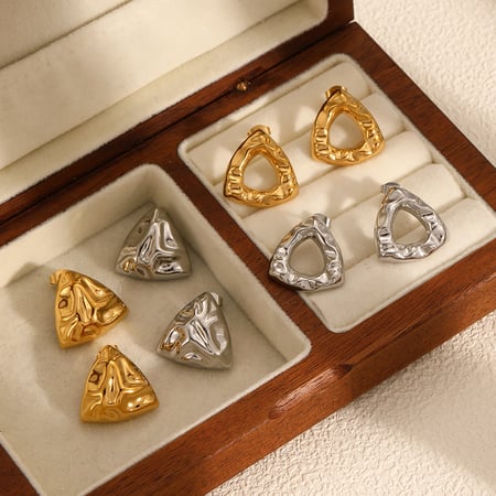 1 Paar einfache Serie Retro geometrische Edelstahl Gold Farbe Damen Ohrstecker 2