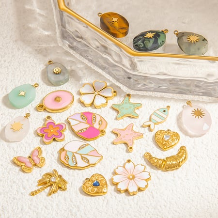 1 Stück Romantische Serie Natürliche Blume Edelstahl Gold Farbe Damen Anhänger