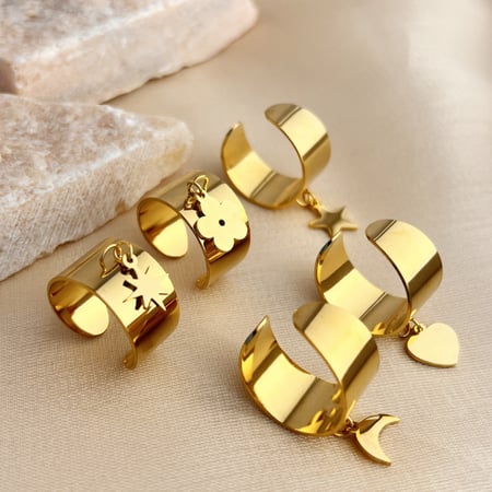 1 Piece Designable Series Chic Flower Dangle Stainless Steel Gold Color Women's Adjustable Rings 2
