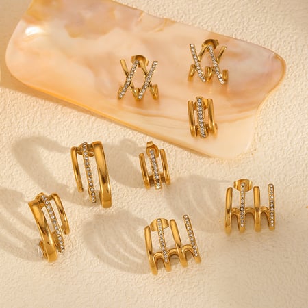 1 Paar leichte, geometrische Ohrstecker aus Edelstahl im Luxus-Stil, 18 Karat vergoldet 2