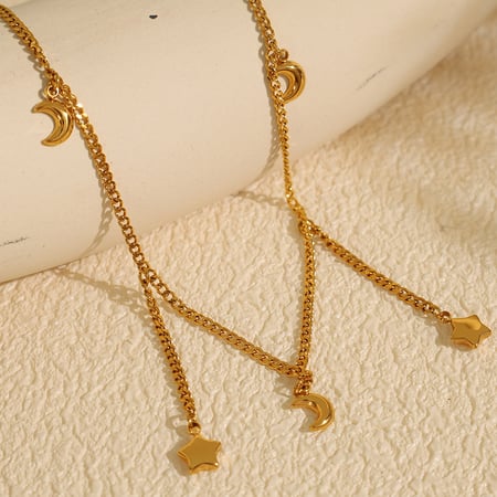 1 piece simple series simple sun/moon stainless steel  gold plated women pendant necklaces 2