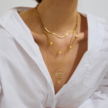 1 Piece Retro Cross Stainless Steel Gold Color Women's Pendant Necklaces 2