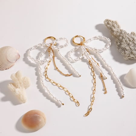 1 Pair Luxurious Series Elegant Bowknot Tassels Stainless Steel Gold Color Women's Drop Earrings