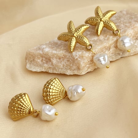 1 Pair Oceanic Stainless Steel Gold Color Drop Earrings 2