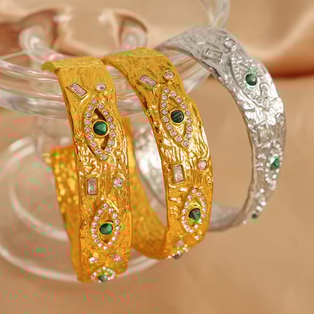 1 pezzo serie classica retro occhio acciaio inossidabile zircone placcato oro  braccialetti da donna 2