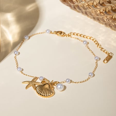 1 paire de bracelets de cheville pour femme en acier inoxydable plaqué or , motif tortue de vacances, série simple 2