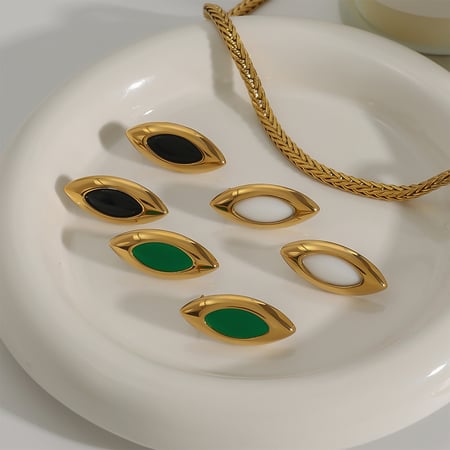 1 paire de boucles d'oreilles à tige ovales élégantes en acier inoxydable plaqué or pour femme, série classique