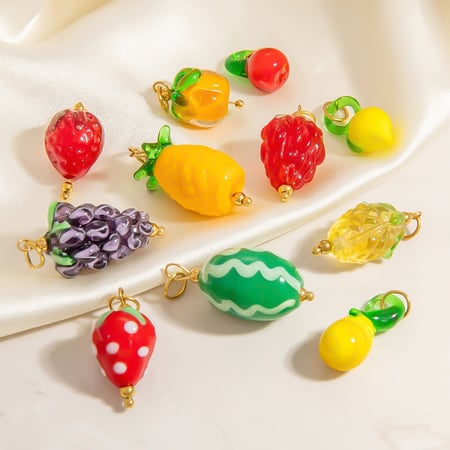 1 Piece Chromatic Series Natural Fruit Coloured Glaze Stainless Steel Gold Color Women's Pendants 2