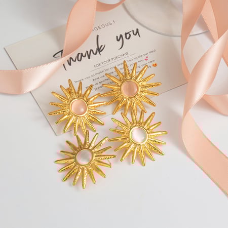 1 paar luxe serie  style zon/maan roestvrij staal vergulde dames oorbellen 2