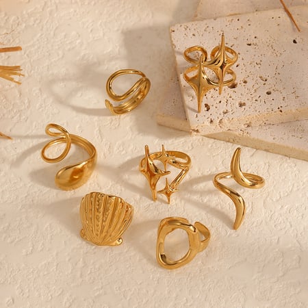 1 pair simple series simple geometric stainless steel  gold plated women single rings 2