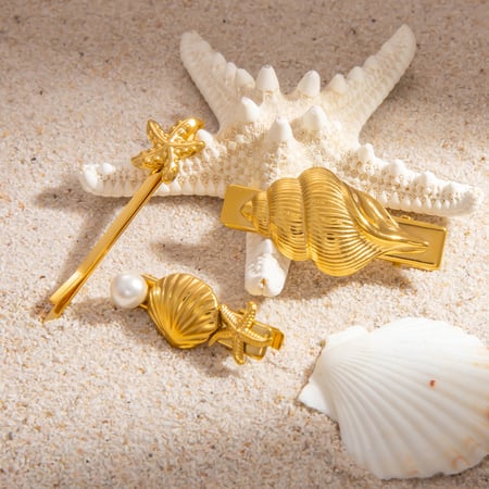 1 Stück Romantische Serie Urlaubsschildkröte Edelstahl Goldfarben Damen Haarspangen 2