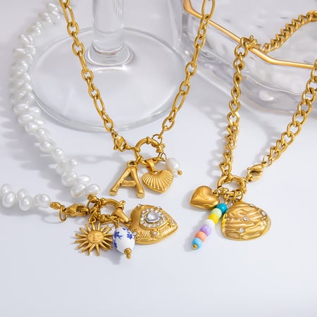 1 piece romantic series retro heart stainless steel  gold color plated rhinestone women's pendant necklaces 2