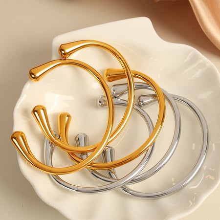 1 piece simple series simple solid color stainless steel  gold plated women bangles 2